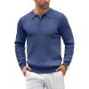 COOFANDY Men’s Knitted Polo Neck Long Sleeve Winter Thermal Casual Sweater(Ribbed Blue)