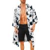 COOFANDY Men’s Lightweight Kimono Robe Jacket Printed Japanese Style Bathrobes Casual Open Front Long Cardigan Coat Outwear(Black White (Tie-dye Style))