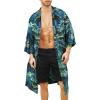 COOFANDY Men’s Lightweight Kimono Robe Jacket Printed Japanese Style Bathrobes Casual Open Front Long Cardigan Coat Outwear(Green)