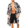 COOFANDY Men’s Lightweight Kimono Robe Jacket Printed Japanese Style Bathrobes Casual Open Front Long Cardigan Coat Outwear(Navy(khaki Leaves))