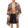 COOFANDY Men’s Lightweight Kimono Robe Jacket Printed Japanese Style Bathrobes Casual Open Front Long Cardigan Coat Outwear(Red(luxury Print))