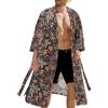 COOFANDY Men’s Lightweight Kimono Robe Japanese Bathrobes Open Front Long Cardigan Cloak with Belt(Black-blue-yellow)