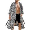 COOFANDY Men’s Lightweight Kimono Robe Japanese Bathrobes Open Front Long Cardigan Cloak with Belt(Black-white)