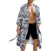 COOFANDY Men’s Lightweight Kimono Robe Japanese Bathrobes Open Front Long Cardigan Cloak with Belt(Blue)