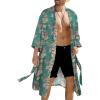 COOFANDY Men’s Lightweight Kimono Robe Japanese Bathrobes Open Front Long Cardigan Cloak with Belt(Green)