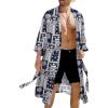 COOFANDY Men’s Lightweight Kimono Robe Japanese Bathrobes Open Front Long Cardigan Cloak with Belt(Navy)