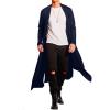 COOFANDY Men’s Lightweight Ruffle Shawl Collar Cardigan Open Front Long Length Drape Cape Overcoat(Navy Blue)