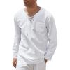 COOFANDY Mens Linen Beach Tee Shirts Cotton Hippie Shirts V Neck Long Sleeve Tunic Big and Tall Yoga Shirt(White)