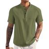 COOFANDY Men’s Linen Henley Shirt Short Sleeve Casual Summer Beach Hippie T Shirts(Army Green)