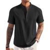 COOFANDY Men’s Linen Henley Shirt Short Sleeve Casual Summer Beach Hippie T Shirts(Black)