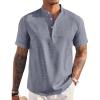 COOFANDY Men’s Linen Henley Shirt Short Sleeve Casual Summer Beach Hippie T Shirts(Blue)