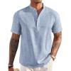 COOFANDY Men’s Linen Henley Shirt Short Sleeve Casual Summer Beach Hippie T Shirts(Flecking Blue)