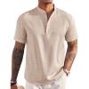 COOFANDY Men’s Linen Henley Shirt Short Sleeve Casual Summer Beach Hippie T Shirts(Khaki)