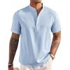 COOFANDY Men’s Linen Henley Shirt Short Sleeve Casual Summer Beach Hippie T Shirts(Light Blue)