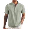 COOFANDY Men’s Linen Henley Shirt Short Sleeve Casual Summer Beach Hippie T Shirts(Light Green)
