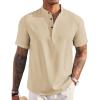 COOFANDY Men’s Linen Henley Shirt Short Sleeve Casual Summer Beach Hippie T Shirts(Light Khaki)