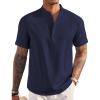 COOFANDY Men’s Linen Henley Shirt Short Sleeve Casual Summer Beach Hippie T Shirts(Navy Blue)