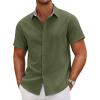 COOFANDY Mens Linen Shirt Casual Short Sleeve Button Down Shirts Summer Beach Vacation Tops(Army Green)