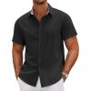 COOFANDY Mens Linen Shirt Casual Short Sleeve Button Down Shirts Summer Beach Vacation Tops(Black)