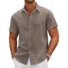 COOFANDY Mens Linen Shirt Casual Short Sleeve Button Down Shirts Summer Beach Vacation Tops(Brown)