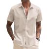 COOFANDY Mens Linen Shirt Casual Short Sleeve Button Down Shirts Summer Beach Vacation Tops(Champagne)