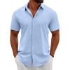 COOFANDY Mens Linen Shirt Casual Short Sleeve Button Down Shirts Summer Beach Vacation Tops(Clear Blue)