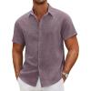 COOFANDY Mens Linen Shirt Casual Short Sleeve Button Down Shirts Summer Beach Vacation Tops(Date Red)