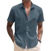 COOFANDY Mens Linen Shirt Casual Short Sleeve Button Down Shirts Summer Beach Vacation Tops(Deep Blue)