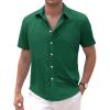COOFANDY Mens Linen Shirt Casual Short Sleeve Button Down Shirts Summer Beach Vacation Tops(Evergreen)