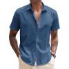 COOFANDY Mens Linen Shirt Casual Short Sleeve Button Down Shirts Summer Beach Vacation Tops(Galaxy Blue)