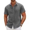 COOFANDY Mens Linen Shirt Casual Short Sleeve Button Down Shirts Summer Beach Vacation Tops(Gray)