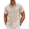 COOFANDY Mens Linen Shirt Casual Short Sleeve Button Down Shirts Summer Beach Vacation Tops(Khaki)