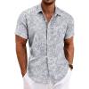 COOFANDY Mens Linen Shirt Casual Short Sleeve Button Down Shirts Summer Beach Vacation Tops(Leaf-grey)