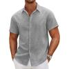 COOFANDY Mens Linen Shirt Casual Short Sleeve Button Down Shirts Summer Beach Vacation Tops(Light Gray)