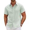 COOFANDY Mens Linen Shirt Casual Short Sleeve Button Down Shirts Summer Beach Vacation Tops(Light Green)