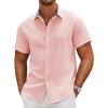 COOFANDY Mens Linen Shirt Casual Short Sleeve Button Down Shirts Summer Beach Vacation Tops(Light Pink)