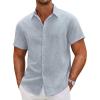 COOFANDY Mens Linen Shirt Casual Short Sleeve Button Down Shirts Summer Beach Vacation Tops(Navy)