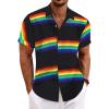COOFANDY Mens Linen Shirt Casual Short Sleeve Button Down Shirts Summer Beach Vacation Tops(Rainbow)