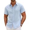 COOFANDY Mens Linen Shirt Casual Short Sleeve Button Down Shirts Summer Beach Vacation Tops(Sky Blue)