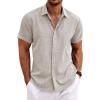 COOFANDY Mens Linen Shirt Casual Short Sleeve Button Down Shirts Summer Beach Vacation Tops(Stone)