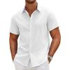 COOFANDY Mens Linen Shirt Casual Short Sleeve Button Down Shirts Summer Beach Vacation Tops(White)