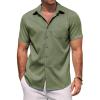 COOFANDY Men’s Linen Shirts Short Sleeve Casual Shirts Summer Beach Button Down Shirts with Pocket(Army Green)