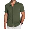 COOFANDY Men’s Linen Shirts Short Sleeve Casual Shirts Summer Beach Button Down Shirts with Pocket(Armygreen)