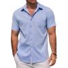 COOFANDY Men’s Linen Shirts Short Sleeve Casual Shirts Summer Beach Button Down Shirts with Pocket(Azure)