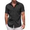 COOFANDY Men’s Linen Shirts Short Sleeve Casual Shirts Summer Beach Button Down Shirts with Pocket(Black)