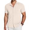 COOFANDY Men’s Linen Shirts Short Sleeve Casual Shirts Summer Beach Button Down Shirts with Pocket(Cream)