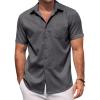 COOFANDY Men’s Linen Shirts Short Sleeve Casual Shirts Summer Beach Button Down Shirts with Pocket(Dark Grey)