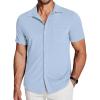 COOFANDY Men’s Linen Shirts Short Sleeve Casual Shirts Summer Beach Button Down Shirts with Pocket(Light Blue)