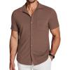 COOFANDY Men’s Linen Shirts Short Sleeve Casual Shirts Summer Beach Button Down Shirts with Pocket(Light Brown)
