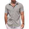 COOFANDY Men’s Linen Shirts Short Sleeve Casual Shirts Summer Beach Button Down Shirts with Pocket(Light Grey)
